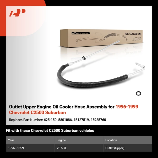 Outlet Upper Engine Oil Cooler Hose Assembly for 1996-1999 Chevrolet C2500 Suburban