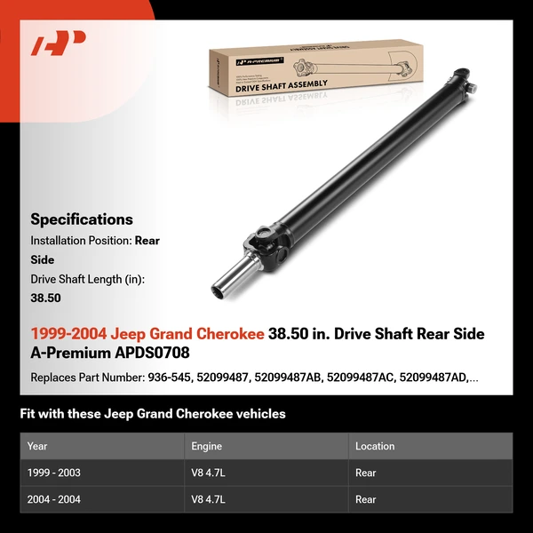 1999-2004 Jeep Grand Cherokee 38.50 in. Drive Shaft Rear Side A-Premium APDS0708