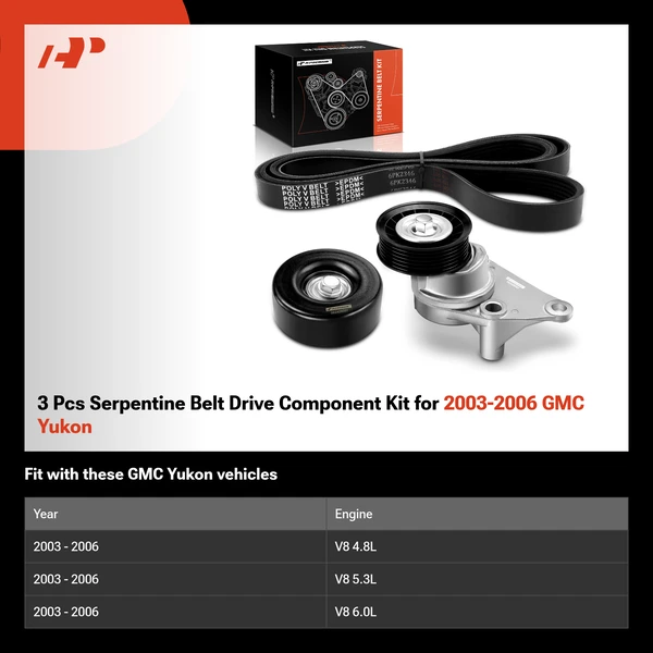 3 Pcs Serpentine Belt Drive Component Kit for 2003-2006 GMC Yukon