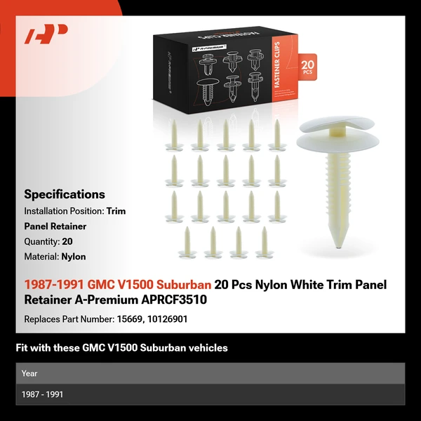 1987-1991 GMC V1500 Suburban 20 Pcs Nylon White Trim Panel Retainer A-Premium APRCF3510