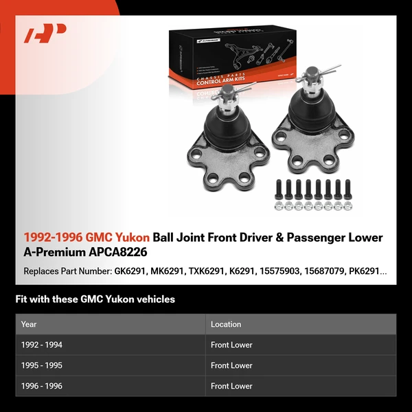 1992-1996 GMC Yukon Ball Joint Front Driver & Passenger Lower A-Premium APCA8226