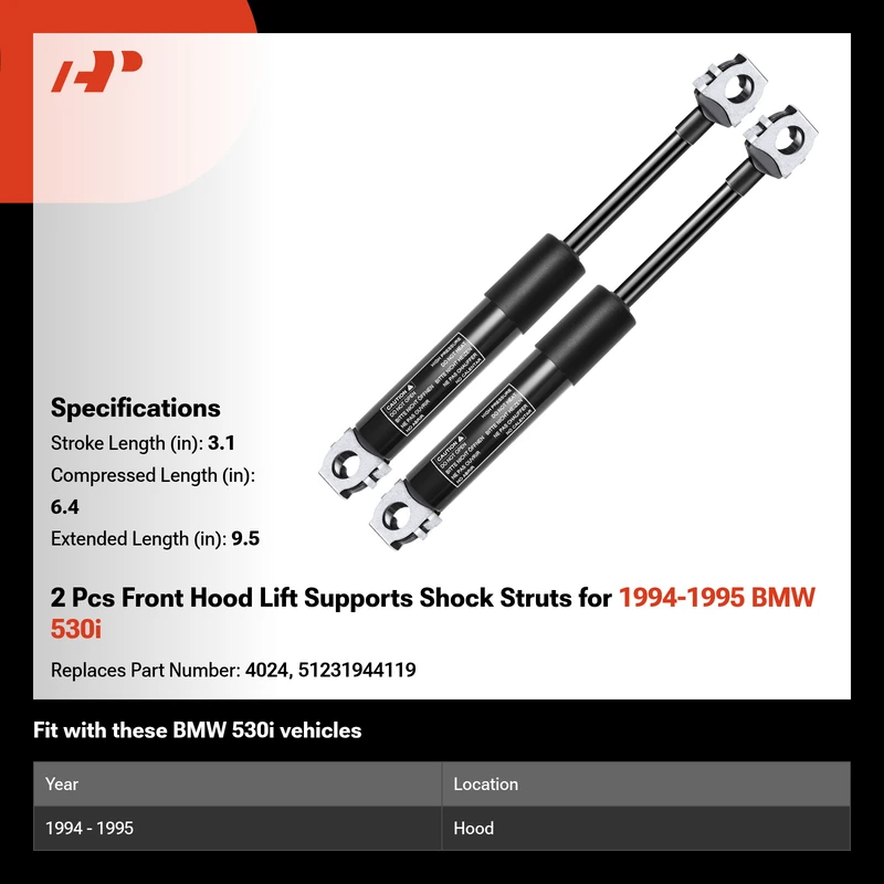 2 Pcs Front Hood Lift Supports Shock Struts for 1994-1995 BMW 530i
