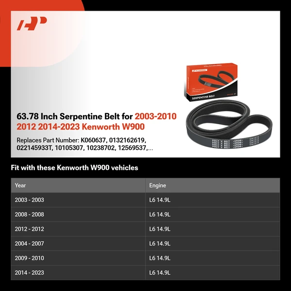 63.78 Inch Serpentine Belt for 2003-2010 2012 2014-2023 Kenworth W900