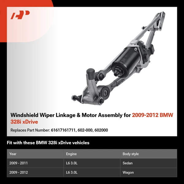Windshield Wiper Linkage & Motor Assembly for 2009-2012 BMW 328i xDrive