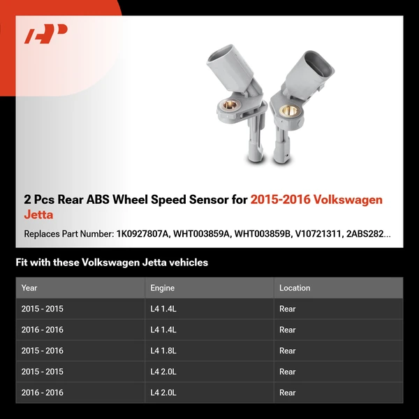 2 Pcs Rear ABS Wheel Speed Sensor for 2015-2016 Volkswagen Jetta