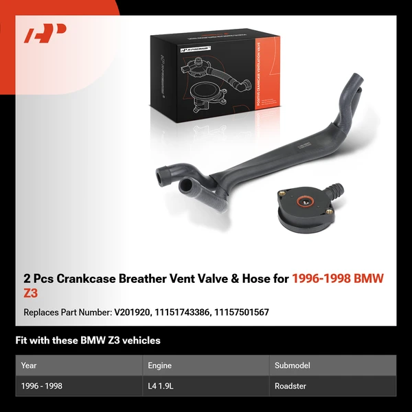 2 Pcs Crankcase Breather Vent Valve & Hose for 1996-1998 BMW Z3