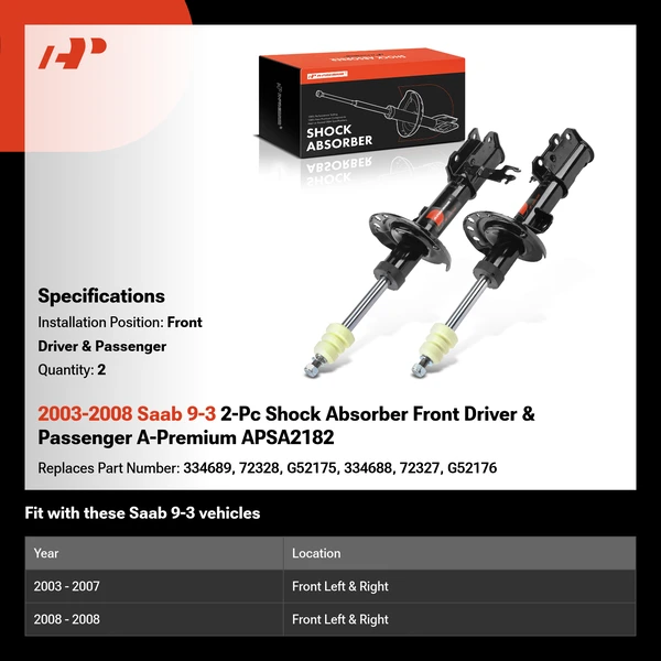 2003-2008 Saab 9-3 2-Pc Shock Absorber Front Driver & Passenger A-Premium APSA2182
