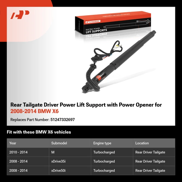 Rear Tailgate Driver Power Lift Support with Power Opener for 2008-2014 BMW X6