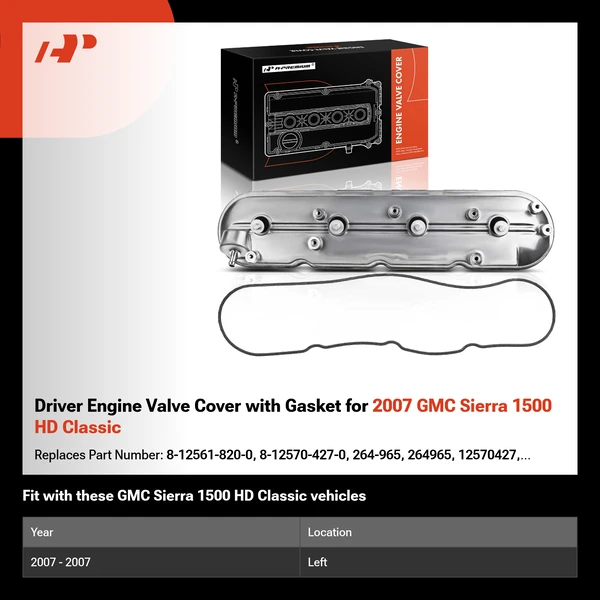 Driver Engine Valve Cover with Gasket for 2007 GMC Sierra 1500 HD Classic