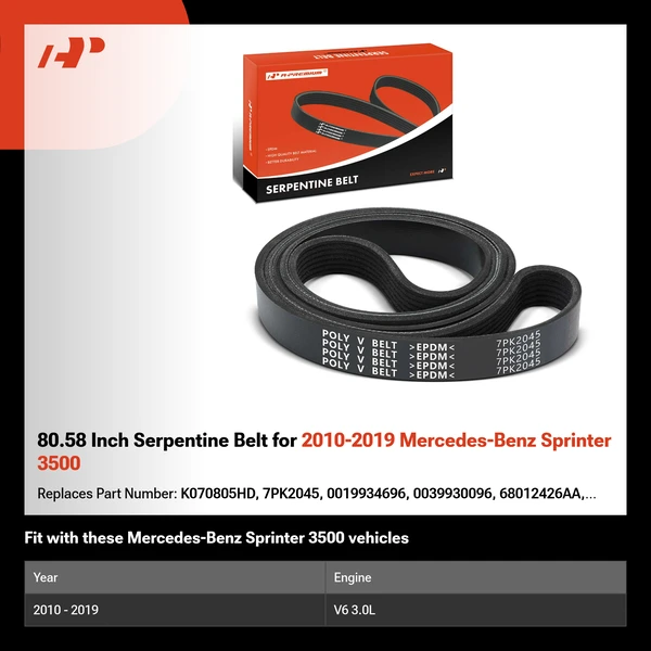 80.58 Inch Serpentine Belt for 2010-2019 Mercedes-Benz Sprinter 3500