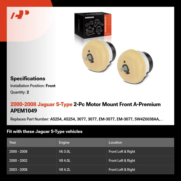 2000-2008 Jaguar S-Type 2-Pc Motor Mount Front A-Premium APEM1049