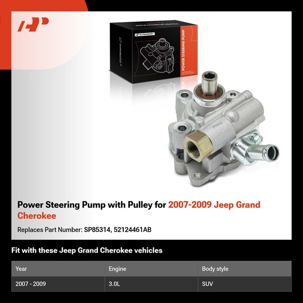 Power Steering Pump with Pulley for 2007-2009 Jeep Grand Cherokee
