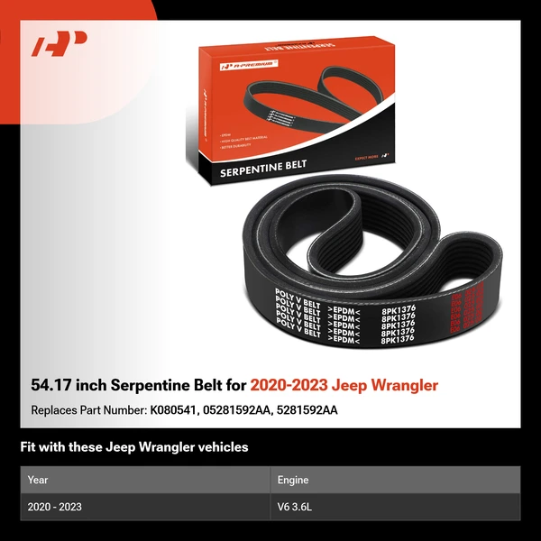 54.17 inch Serpentine Belt for 2020-2023 Jeep Wrangler