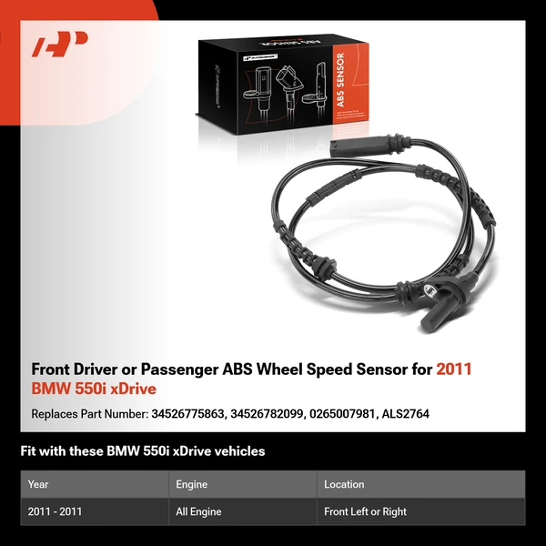 Front Driver or Passenger ABS Wheel Speed Sensor for 2011 BMW 550i xDrive