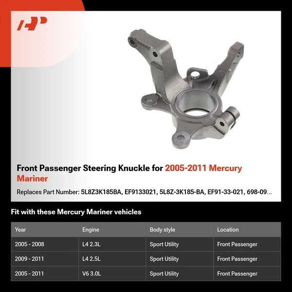Front Passenger Steering Knuckle for 2005-2011 Mercury Mariner