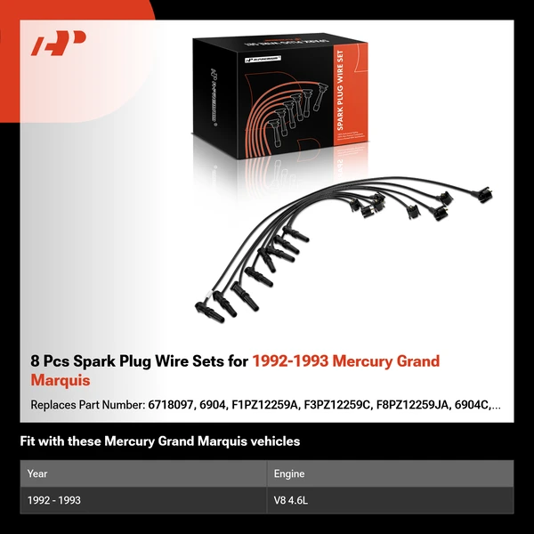 8 Pcs Spark Plug Wire Sets for 1992-1993 Mercury Grand Marquis