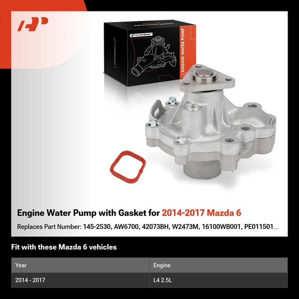 Engine Water Pump with Gasket for 2014-2017 Mazda 6