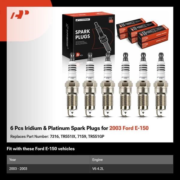 6 Pcs Iridium & Platinum Spark Plugs for 2003 Ford E-150