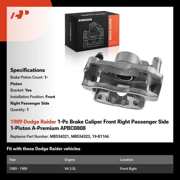 1989 Dodge Raider 1-Pc Brake Caliper Front Right Passenger Side 1-Piston A-Premium APBC0808