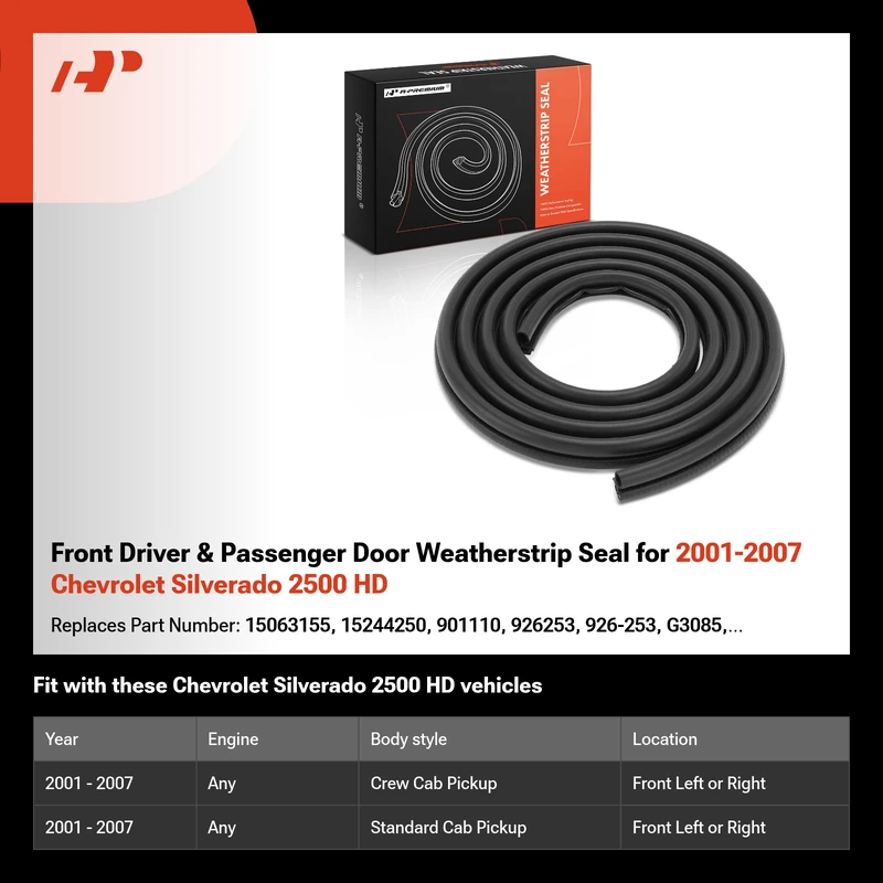 Front Driver & Passenger Door Weatherstrip Seal for 2001-2007 Chevrolet Silverado 2500 HD