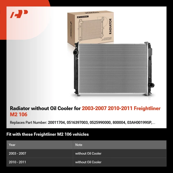 Radiator without Oil Cooler for 2003-2007 2010-2011 Freightliner M2 106