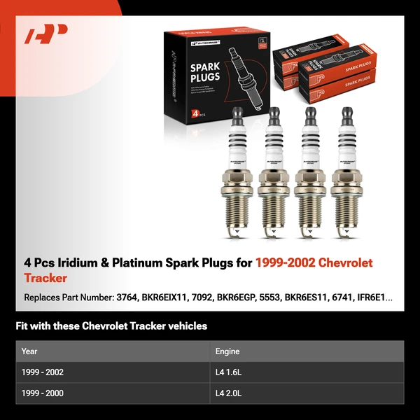 4 Pcs Iridium & Platinum Spark Plugs for 1999-2002 Chevrolet Tracker
