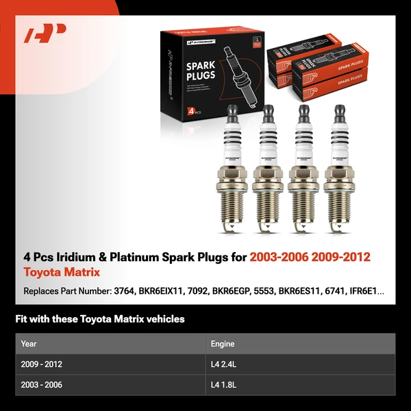 4 Pcs Iridium & Platinum Spark Plugs for 2003-2006 2009-2012 Toyota Matrix