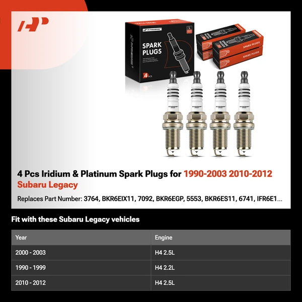 4 Pcs Iridium & Platinum Spark Plugs for 1990-2003 2010-2012 Subaru Legacy