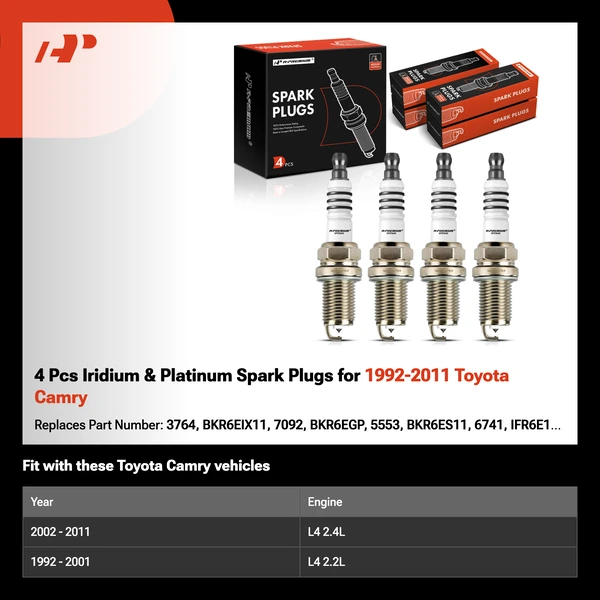 4 Pcs Iridium & Platinum Spark Plugs for 1992-2011 Toyota Camry