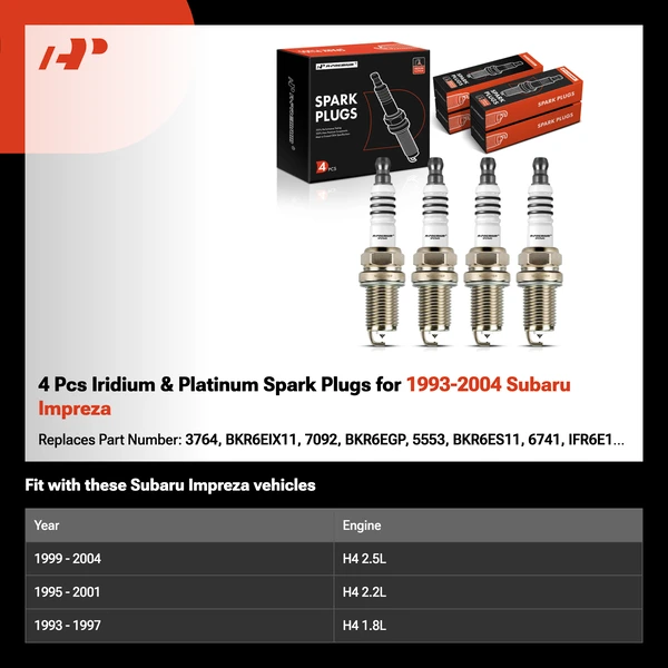 4 Pcs Iridium & Platinum Spark Plugs for 1993-2004 Subaru Impreza