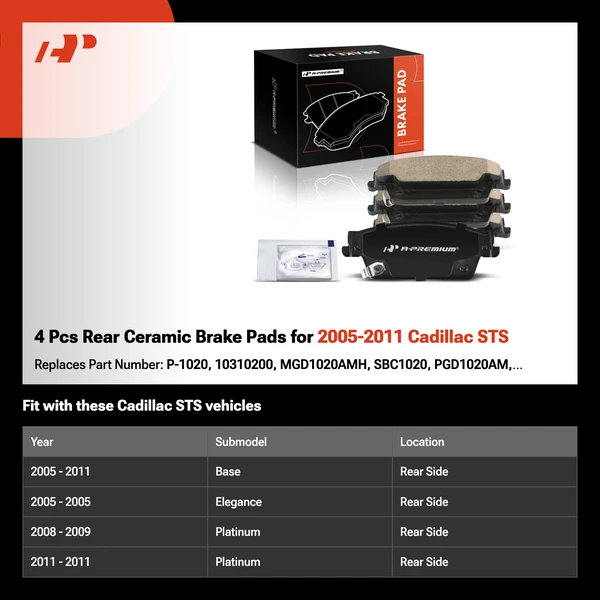 4 Pcs Rear Ceramic Brake Pads for 2005-2011 Cadillac STS