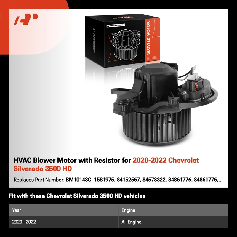 HVAC Blower Motor with Resistor for 2020-2022 Chevrolet Silverado 3500 HD