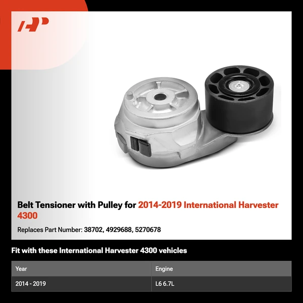 Belt Tensioner with Pulley for 2014-2019 International Harvester 4300