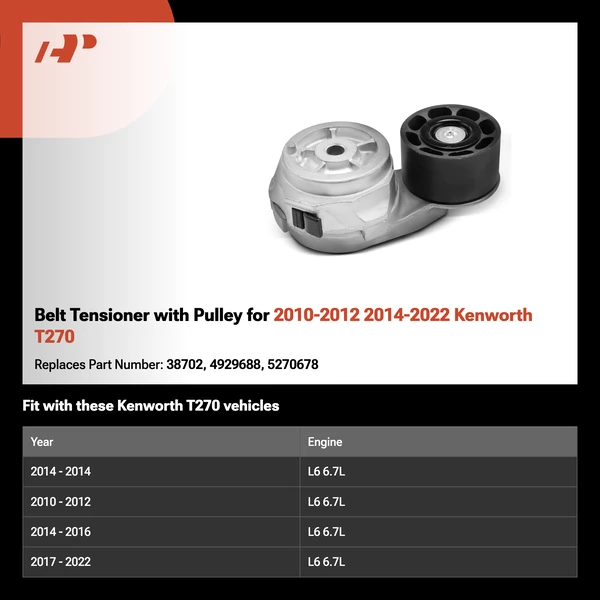 Belt Tensioner with Pulley for 2010-2012 2014-2022 Kenworth T270