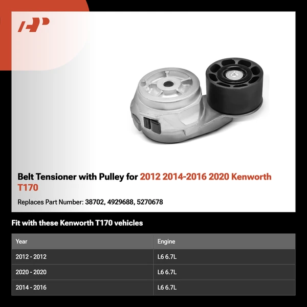 Belt Tensioner with Pulley for 2012 2014-2016 2020 Kenworth T170