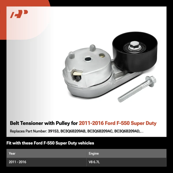 Belt Tensioner with Pulley for 2011-2016 Ford F-550 Super Duty