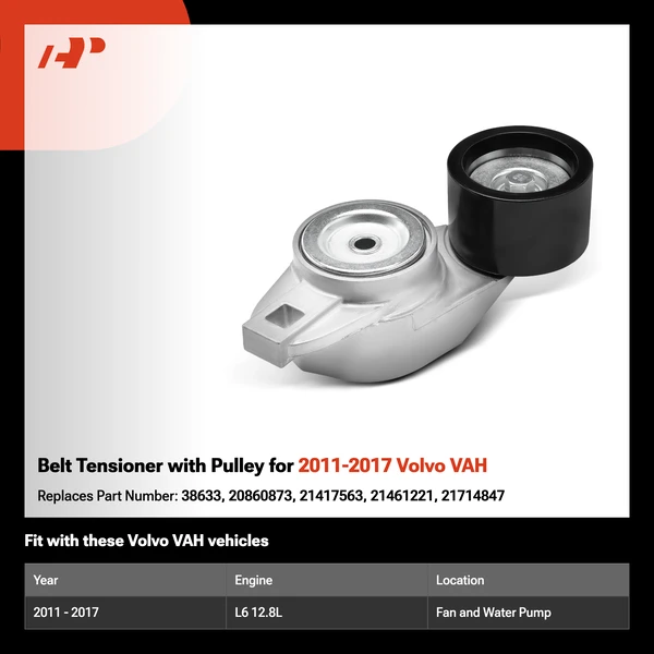 Belt Tensioner with Pulley for 2011-2017 Volvo VAH