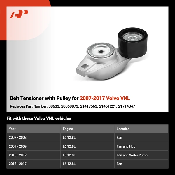 Belt Tensioner with Pulley for 2007-2017 Volvo VNL