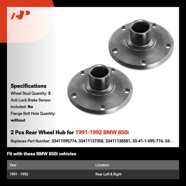 2 Pcs Rear Wheel Hub for 1991-1992 BMW 850i