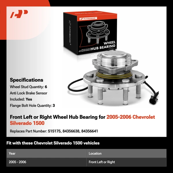 A-Premium APHB1532 2005-2006 Chevrolet Silverado 1500 Wheel Bearing and Hub Assembly Kit Front Driver or Passenger