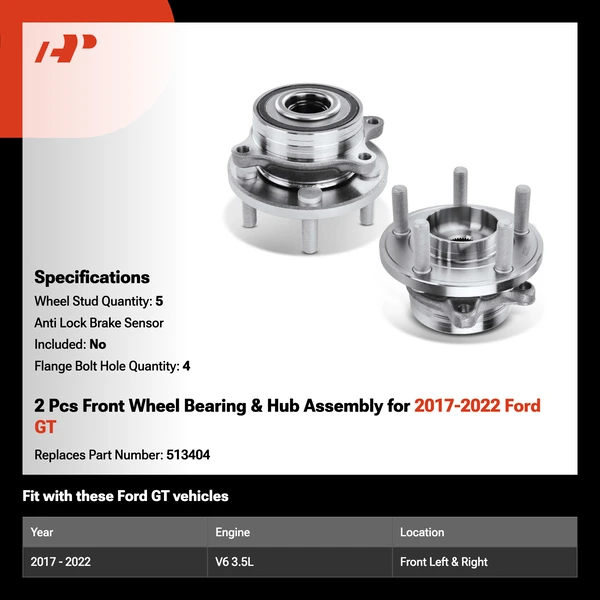 2 Pcs Front Wheel Bearing & Hub Assembly for 2017-2022 Ford GT