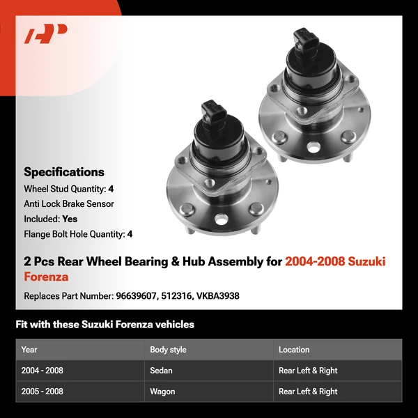 2 Pcs Rear Wheel Bearing & Hub Assembly for 2004-2008 Suzuki Forenza