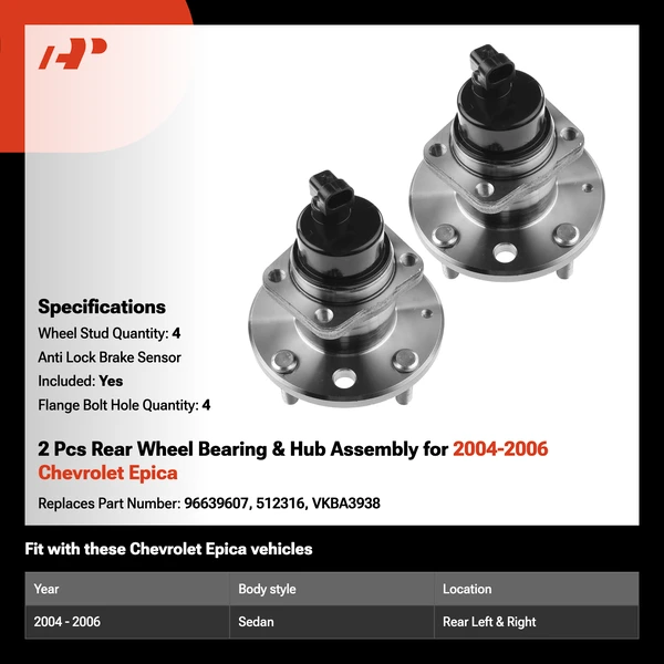 2 Pcs Rear Wheel Bearing & Hub Assembly for 2004-2006 Chevrolet Epica