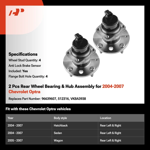 2 Pcs Rear Wheel Bearing & Hub Assembly for 2004-2007 Chevrolet Optra