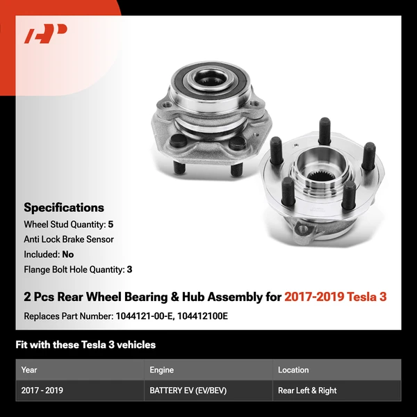 2 Pcs Rear Wheel Bearing & Hub Assembly for 2017-2019 Tesla 3