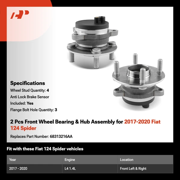 2 Pcs Front Wheel Bearing & Hub Assembly for 2017-2020 Fiat 124 Spider