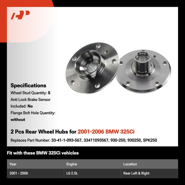 2 Pcs Rear Wheel Hubs for 2001-2006 BMW 325Ci