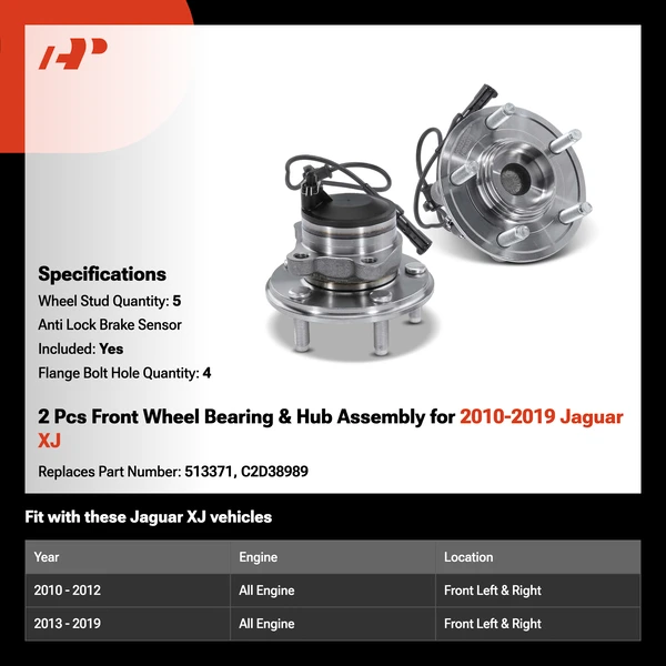 2 Pcs Front Wheel Bearing & Hub Assembly for 2010-2019 Jaguar XJ