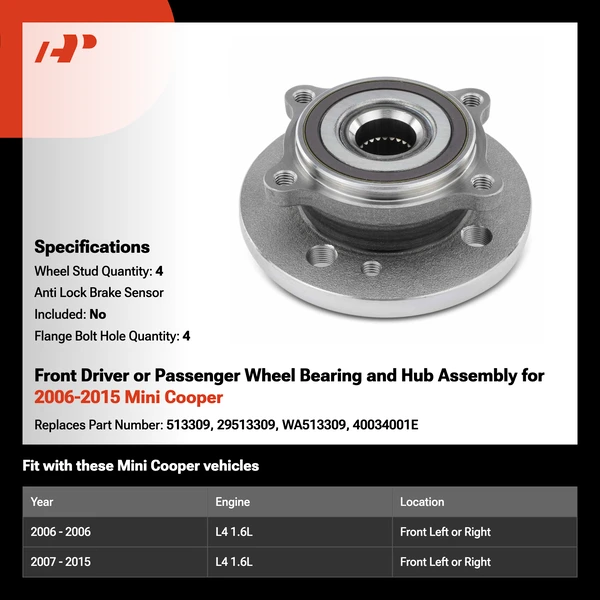 Front Driver or Passenger Wheel Bearing and Hub Assembly for 2006-2015 Mini Cooper