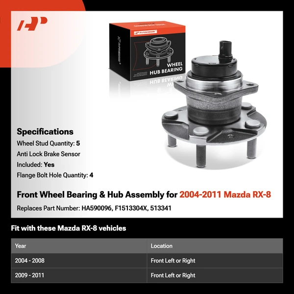 Front Wheel Bearing & Hub Assembly for 2004-2011 Mazda RX-8